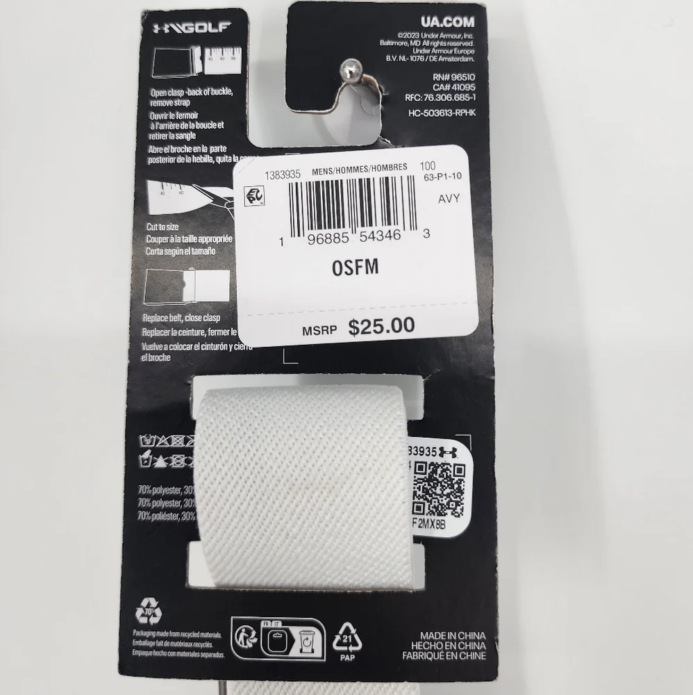 Under Armour NWT Webbing Belt Golf White Men's One Size Adjustable